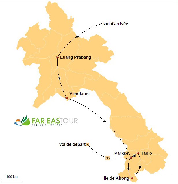 Carte du circuit de voyage Laos 10 jours